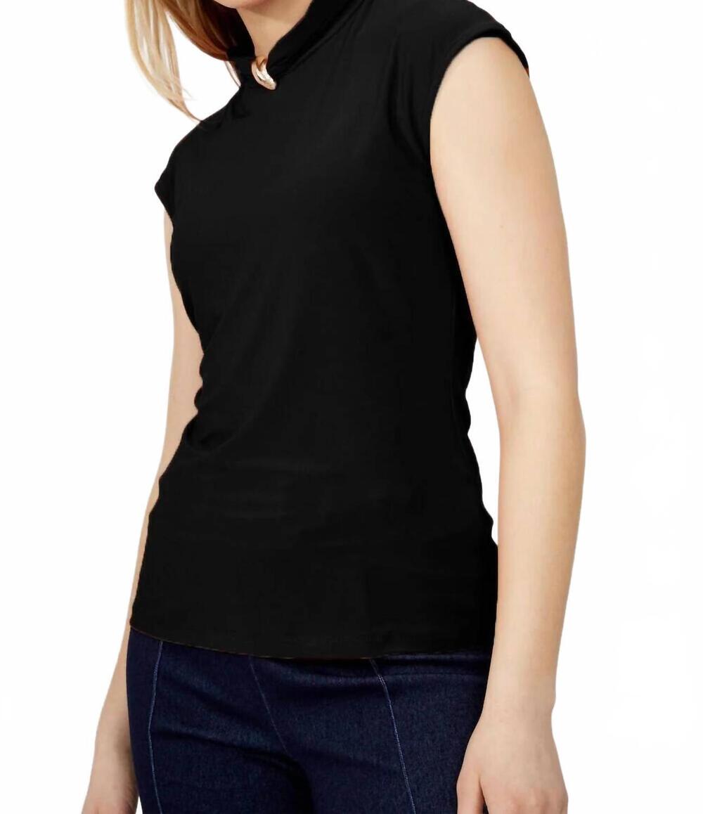 NEW FRANK LYMAN mirabelle mock neck cap sleeve pullover top in black
